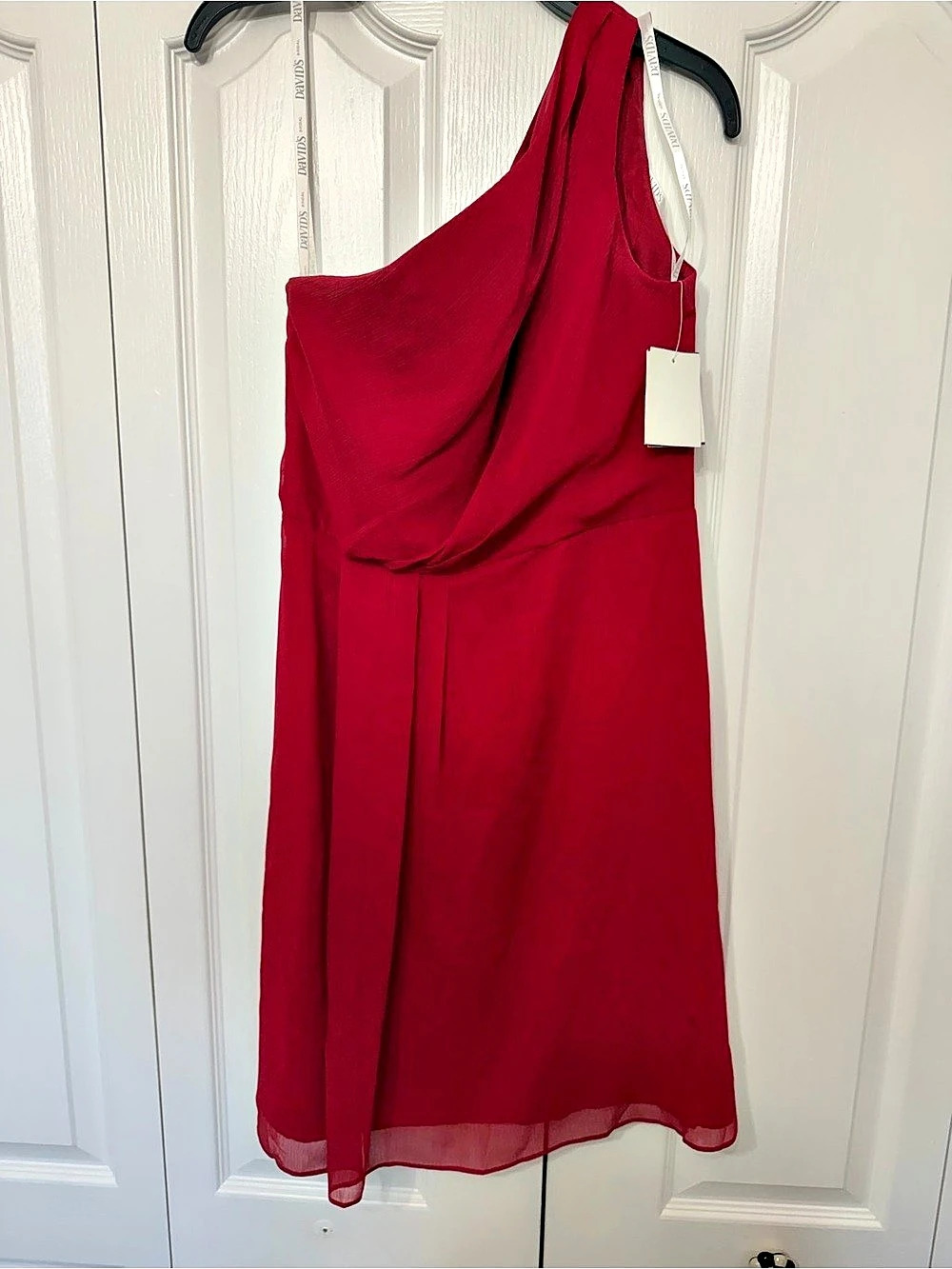 David's Bridal Short One Shoulder C One Shoulder Polyester Midi Dress Red Size 6